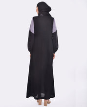 Silk Route Black And Lilac Contrast Embroidered Abaya Maxi Dress Jilbab Large