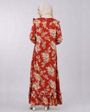 Puffed shoulder floral print abaya - Lavender