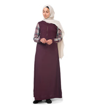 Silk Route Feminine Checked Deep Purple Viscose Maxi Dress Jilbab Medium 58