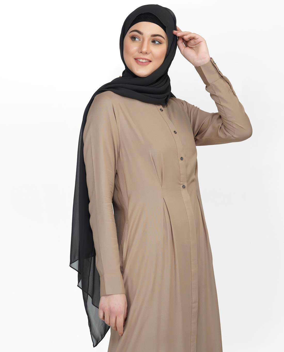 Silk Route Curved Collar Slim Waist Brown Abaya Small 52