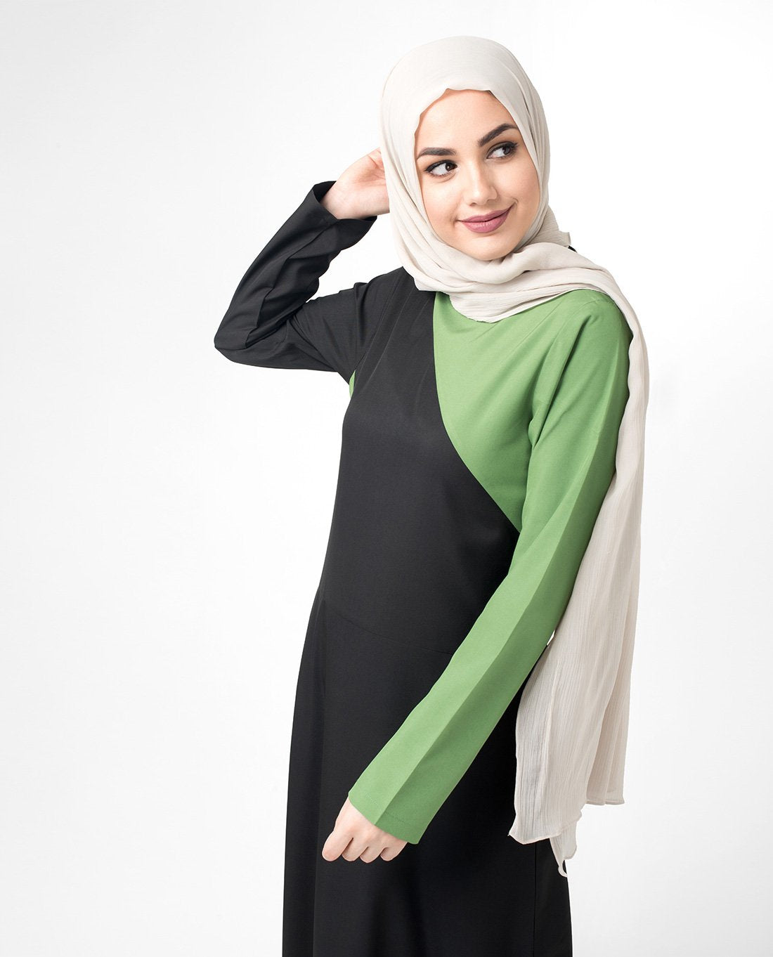 Silk Route Black & Green Colour Blocking Taslon Sporty Maxi Dress Jilbab Small 56
