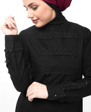 Silk Route Black Lace Patched Abaya Cotton Urban Maxi Dress Jilbab Small 58