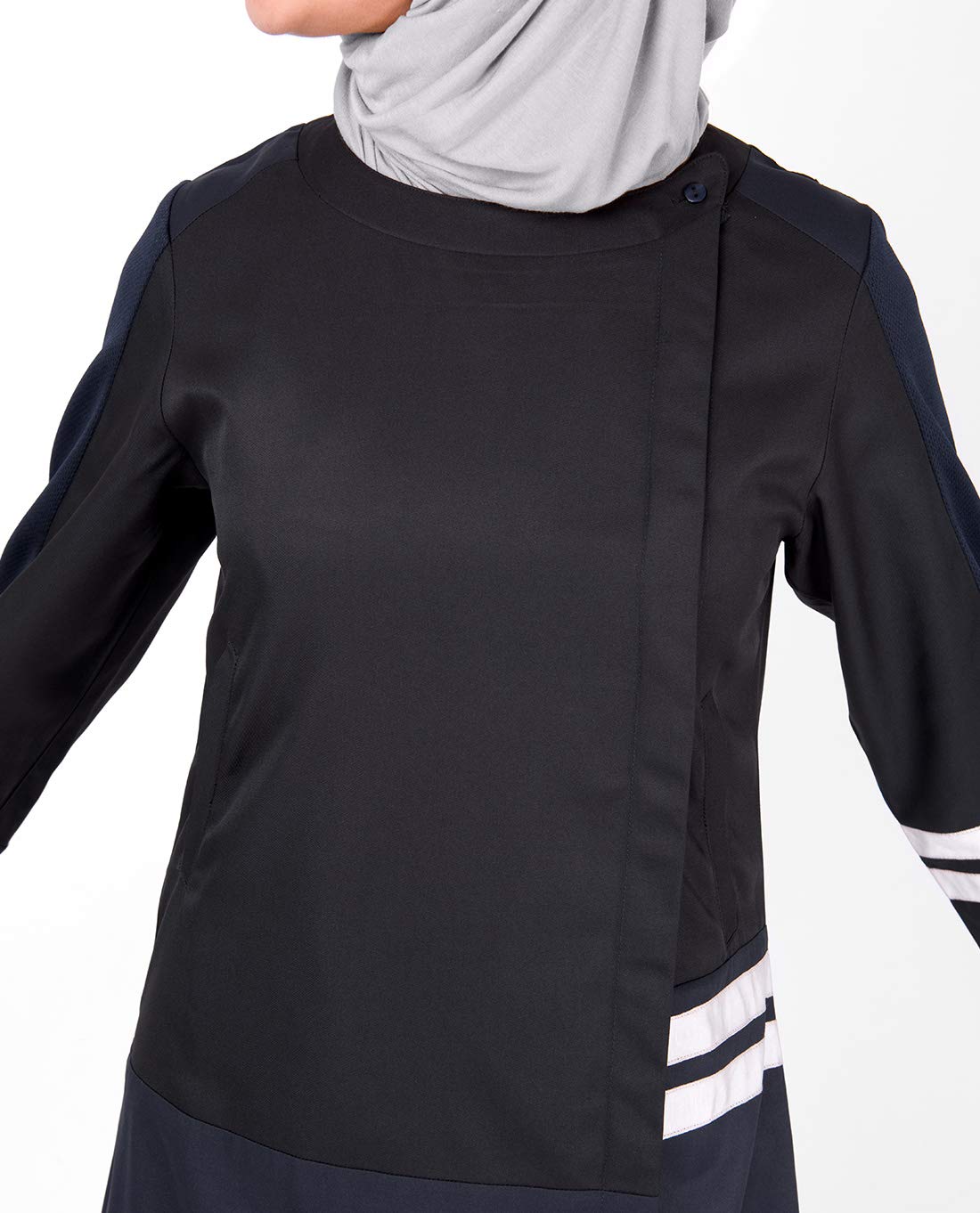 Silk Route© Blue and Black Concealed Open Polyester Sporty Abaya Maxi Dress Jilbab Small 56