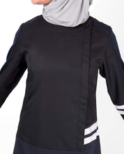 Silk Route© Blue and Black Concealed Open Polyester Sporty Abaya Maxi Dress Jilbab Small 56