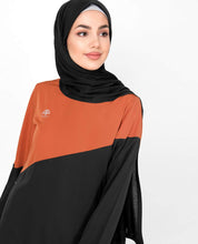 Silk Route© Black & Orange Diagonal Contrast Abaya Polyester Sporty Maxi Dress Jilbabs Large 60