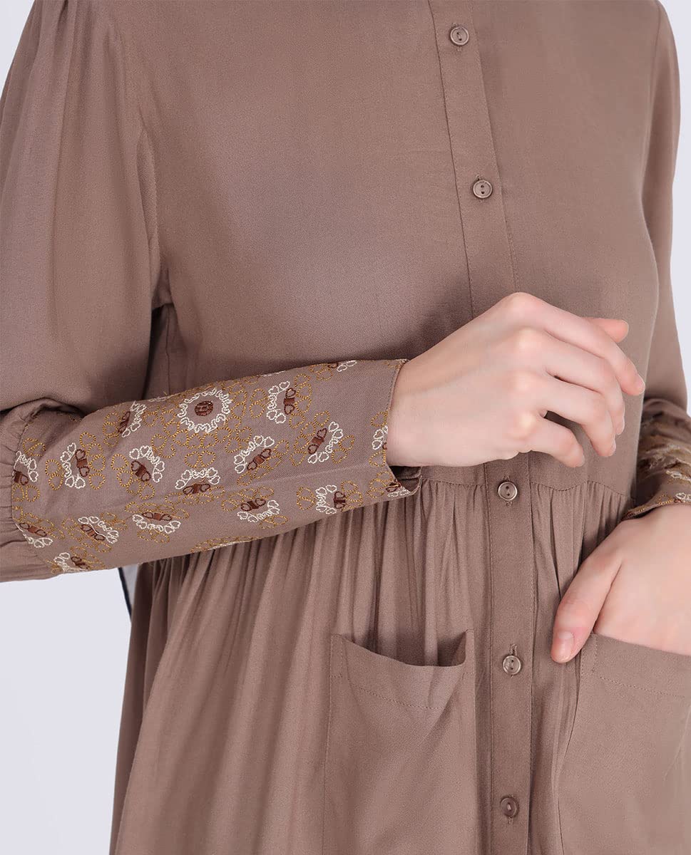Caramel Brown Patch Pockets Dress Medium