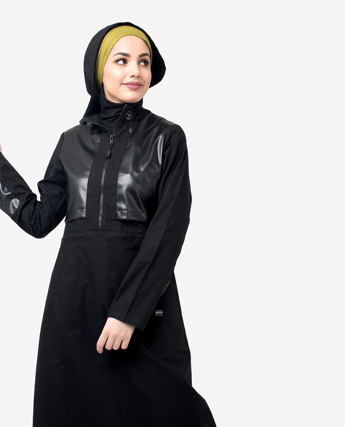 Silk Route Black PU Hooded Cotton Urban Maxi Dress Jilbab Large 60