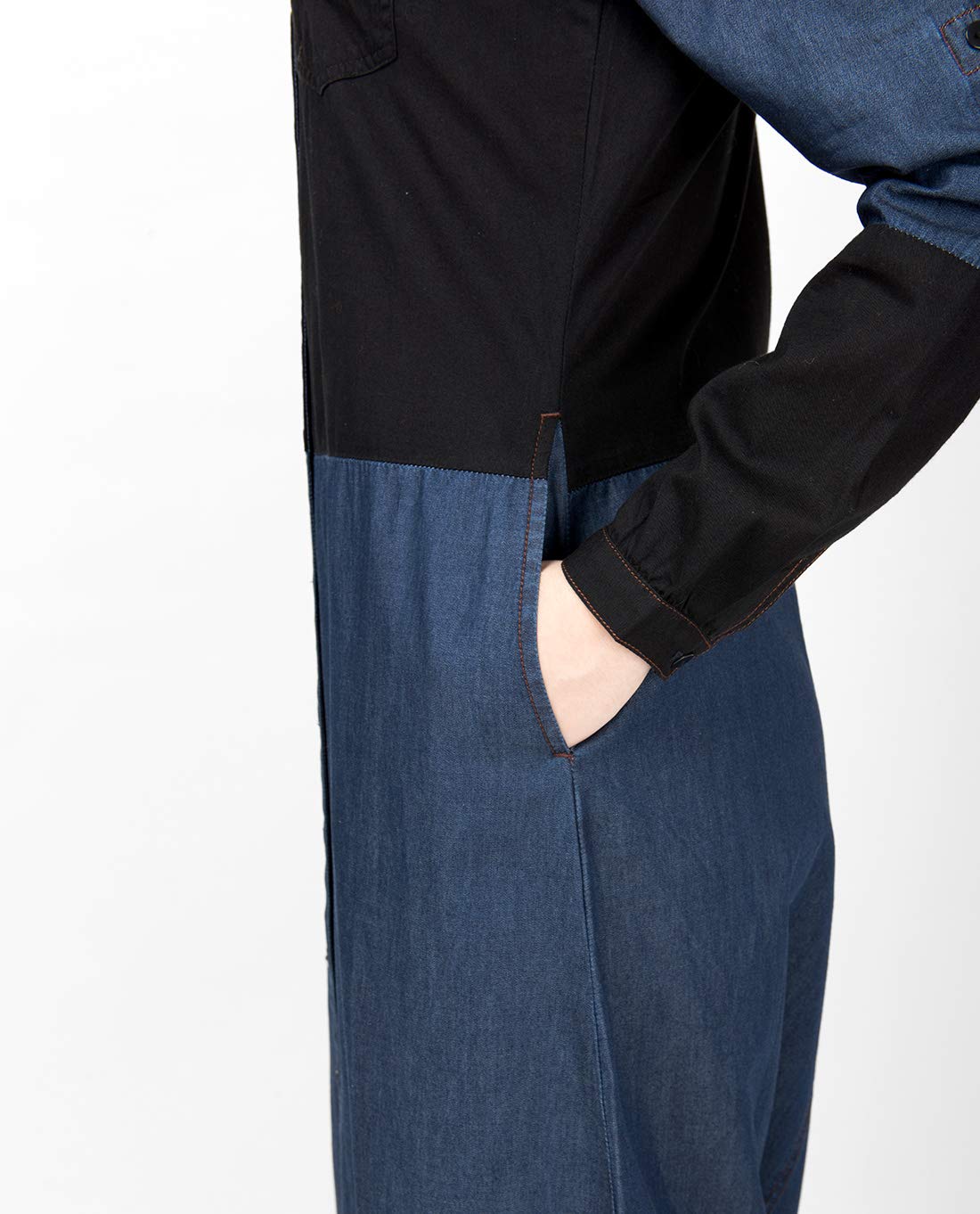 Silk Route© Blue & Black Full Front Open Denim Abaya Denim Urban Maxi Dress Jilbab XLarge 54