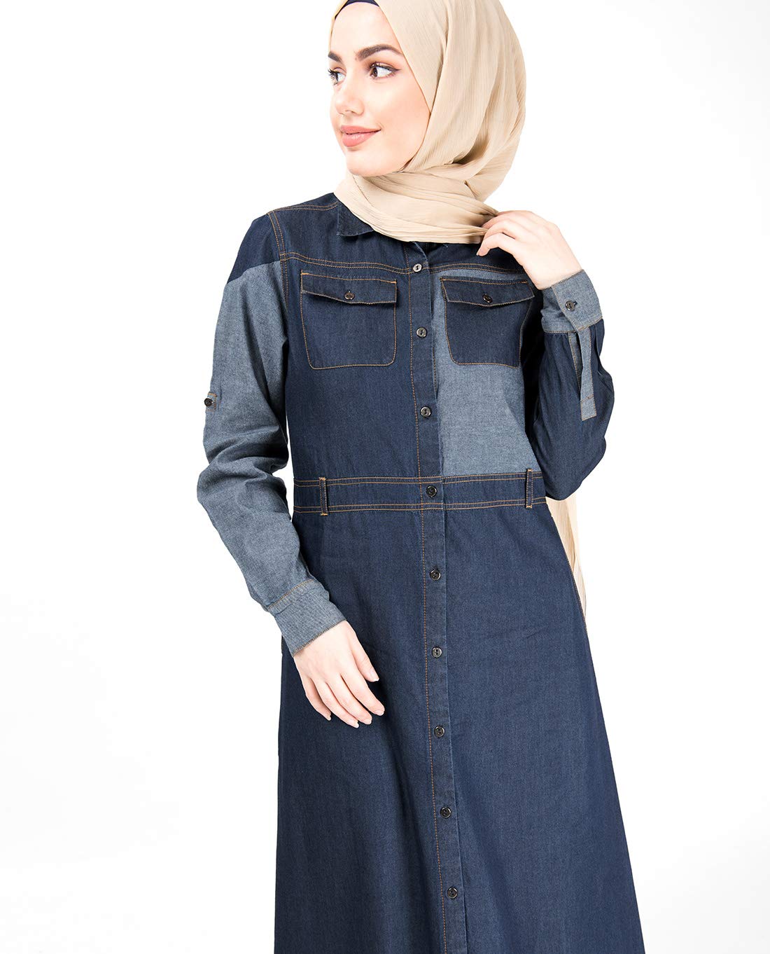 Silk Route© Blue & Black Full Front Open Denim Abaya Denim Urban Maxi Dress Jilbab Large 52