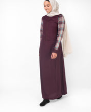 Silk Route Feminine Checked Deep Purple Viscose Maxi Dress Jilbab Medium 58