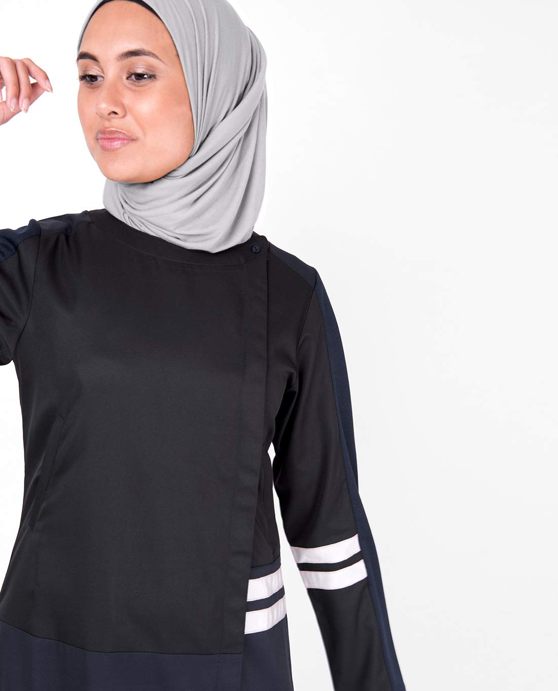 Silk Route© Blue and Black Concealed Open Polyester Sporty Abaya Maxi Dress Jilbab Small 56