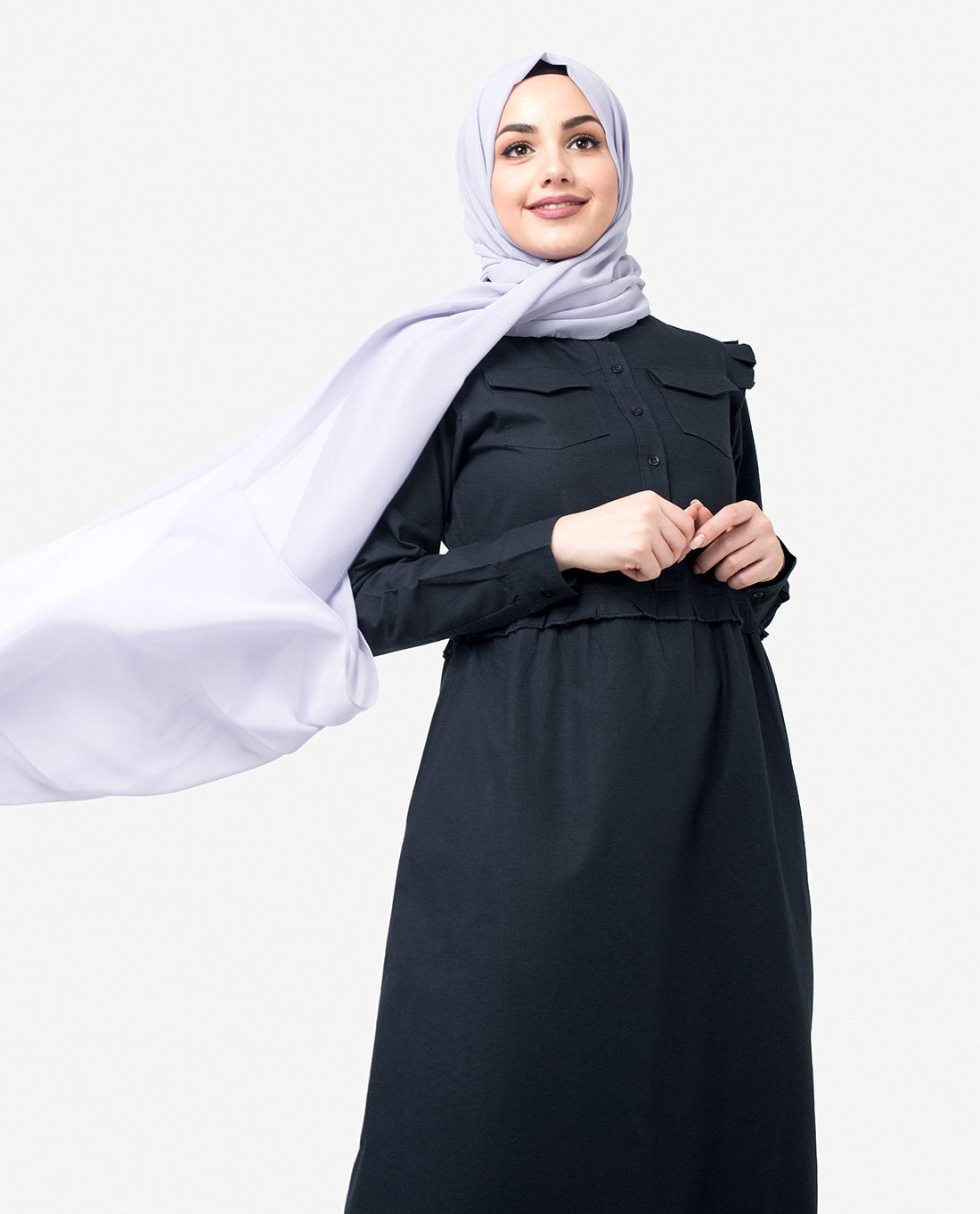 Silk Route Navy Ruffle Urban Cotton Maxi Dress Jilbab XLarge 56