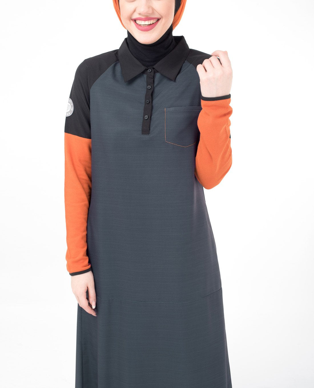 Silk Route © Orange Highlight Pique Jersey Sporty Maxi Dress Jilbab Small 58