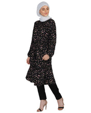 Floral Black Balloon Sleeve Midi Dress Small Petite