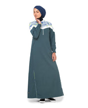 Silk Route Geo Print Casual Sporty Green Taslon Maxi Dress Jilbab XLarge 56