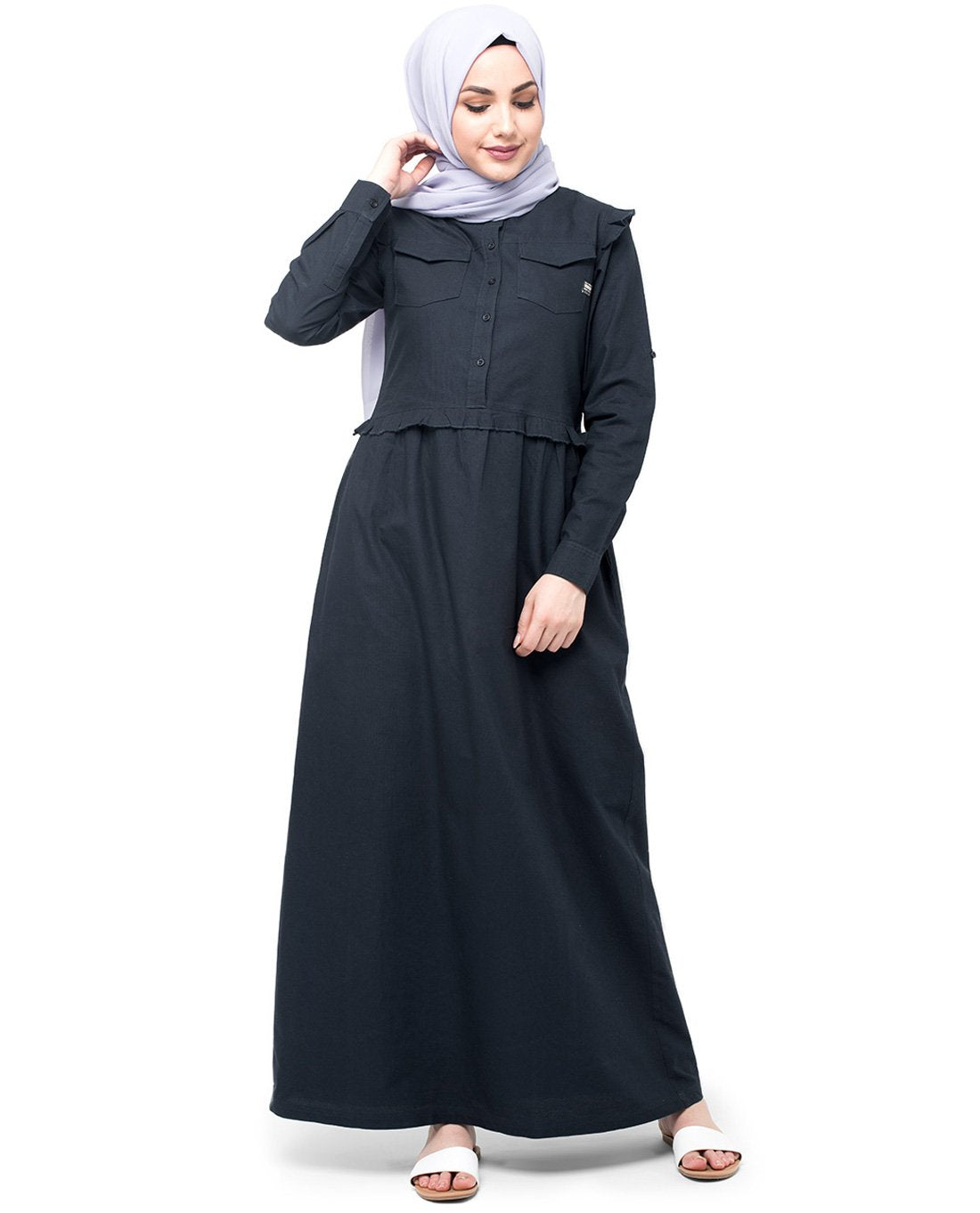 Silk Route Navy Ruffle Urban Cotton Maxi Dress Jilbab XLarge 56