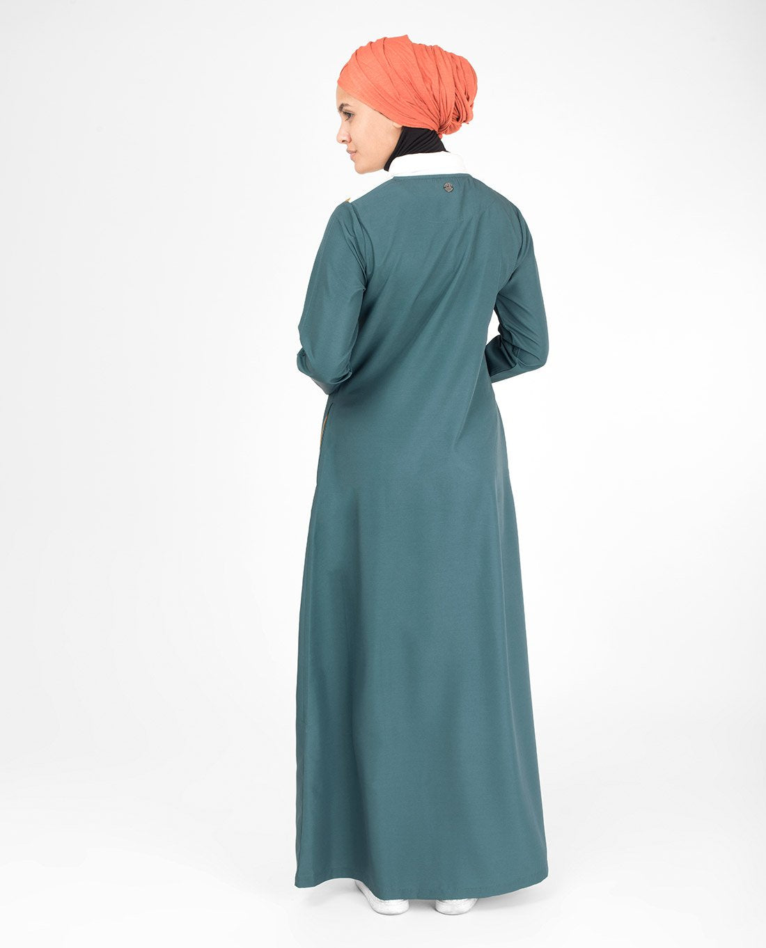 Silk Route Green and White Classic Zip Collared Taslon Sporty Maxi Dress Jilbab Medium 54