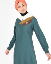 Silk Route Green and White Classic Zip Collared Taslon Sporty Maxi Dress Jilbab Medium 54