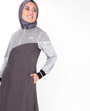 Silk Route© Grey Botanical Print Polyester Sporty Abaya Maxi Dress Jilbab Medium 52