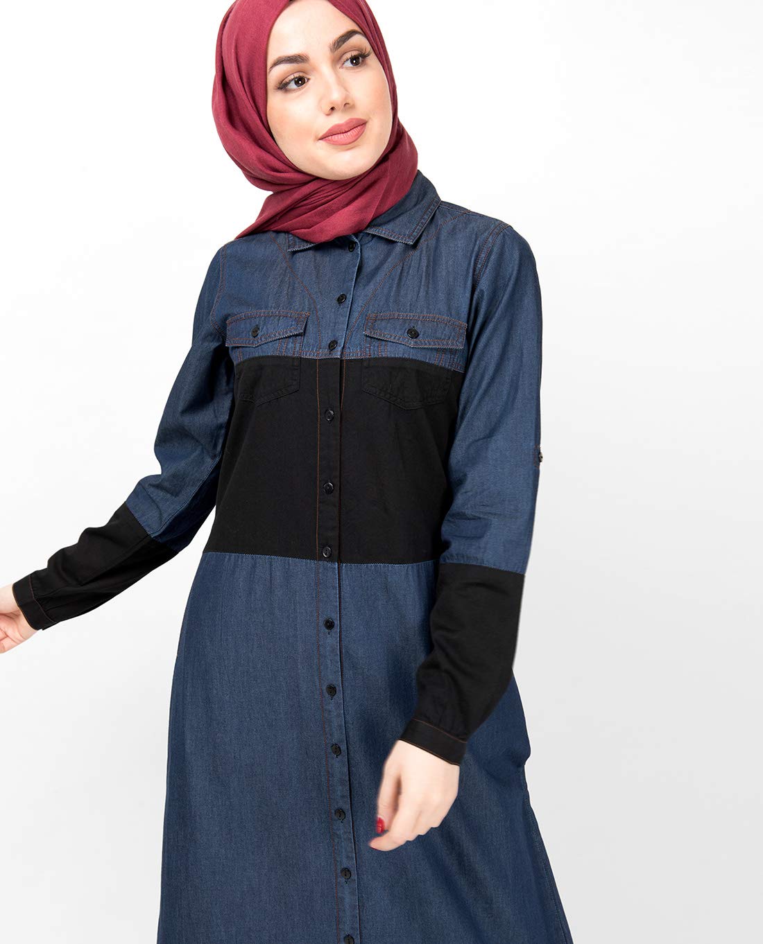 Silk Route© Blue & Black Full Front Open Denim Abaya Denim Urban Maxi Dress Jilbab XLarge 54