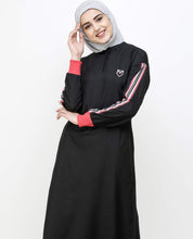 Silk Route© Midnight Black Striped Sleeve Polyester Sporty Abaya Maxi Dress Jilbab Medium 56