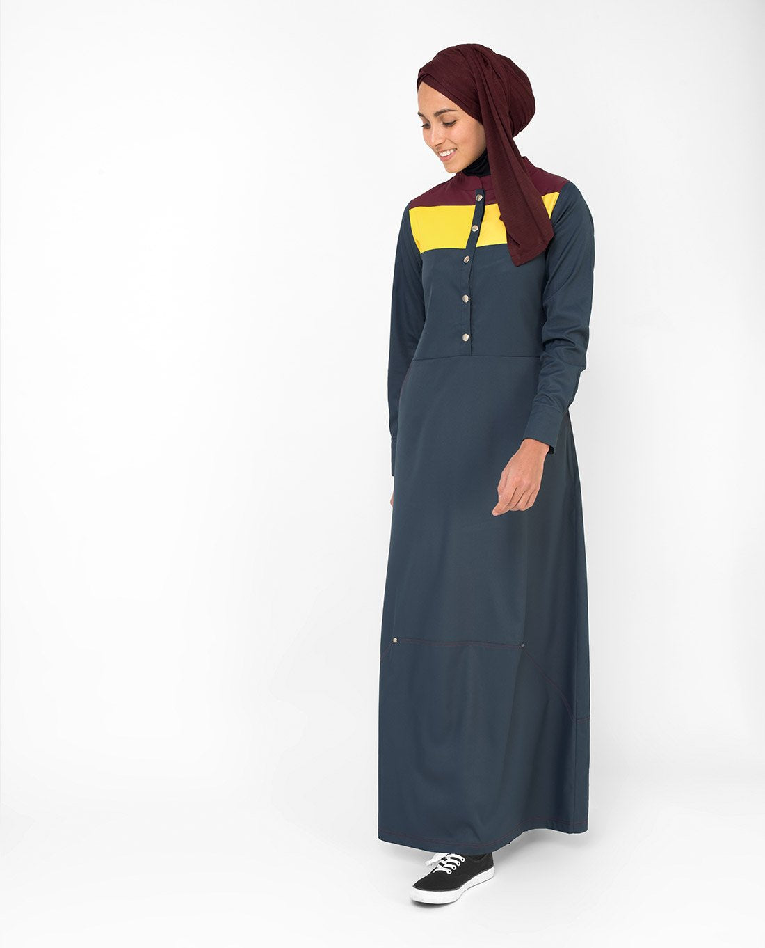 Silk Route Yellow & Red Colour Blocking Polyester Sporty Maxi Dress Jilbab Medium 60