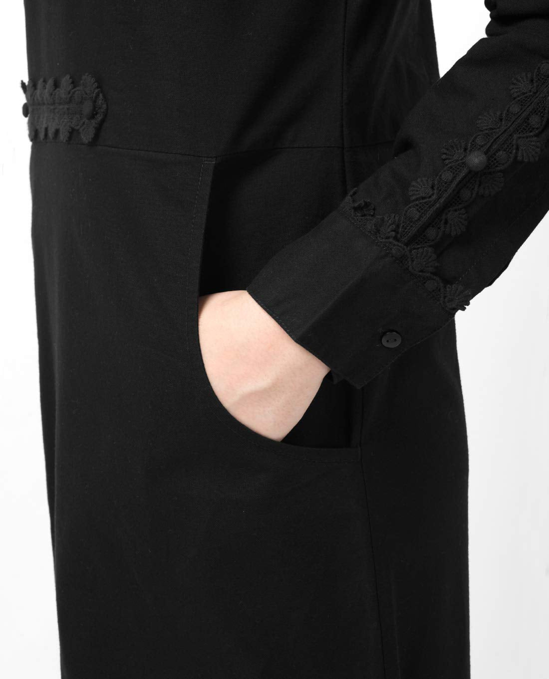 Silk Route Black Lace Patched Abaya Cotton Urban Maxi Dress Jilbab Small 58