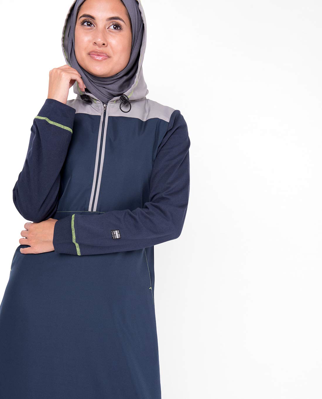 Silk Route© Deep Blue Hooded Kangaroo Pocket Polyester Sporty Abaya Maxi Dress Jilbab XLarge 54