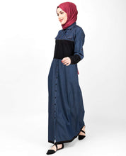 Silk Route© Blue & Black Full Front Open Denim Abaya Denim Urban Maxi Dress Jilbab XLarge 54