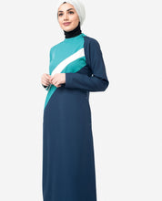 Silk Route White Striper Colour Blocking Taslon Sporty Maxi Dress Jilbab Small 58
