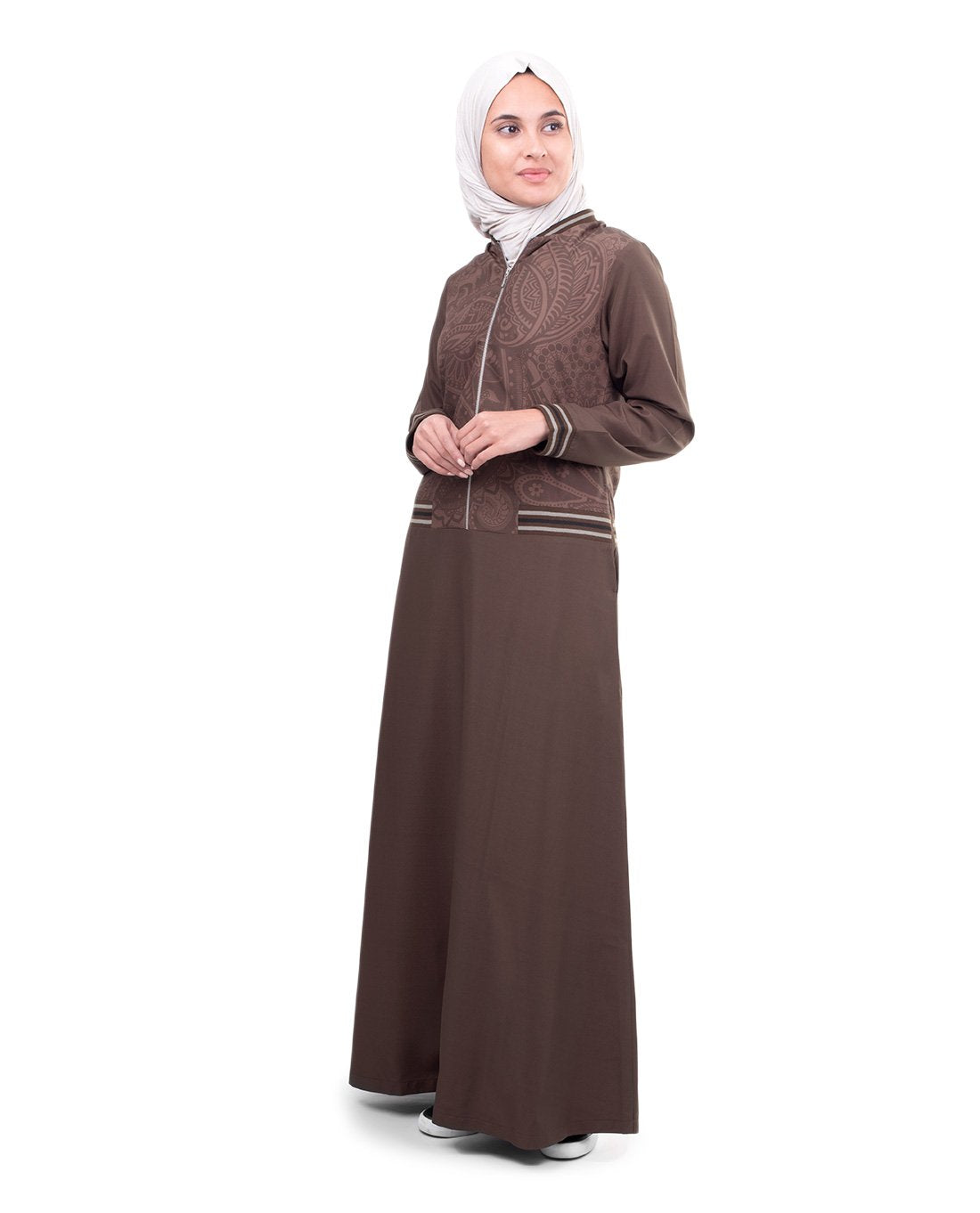 Silk Route© Brown Flared Paisley Print Taslon Sporty Maxi Dress Jilbab Small 58