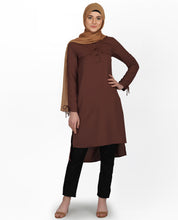 Cognac Brown Drawstring Sleeve Midi Dress