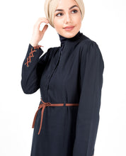 Silk Route© Midnight Blue Tie Up Sleeve Abaya Cotton Urban Maxi Dress Jilbabs XLarge 56