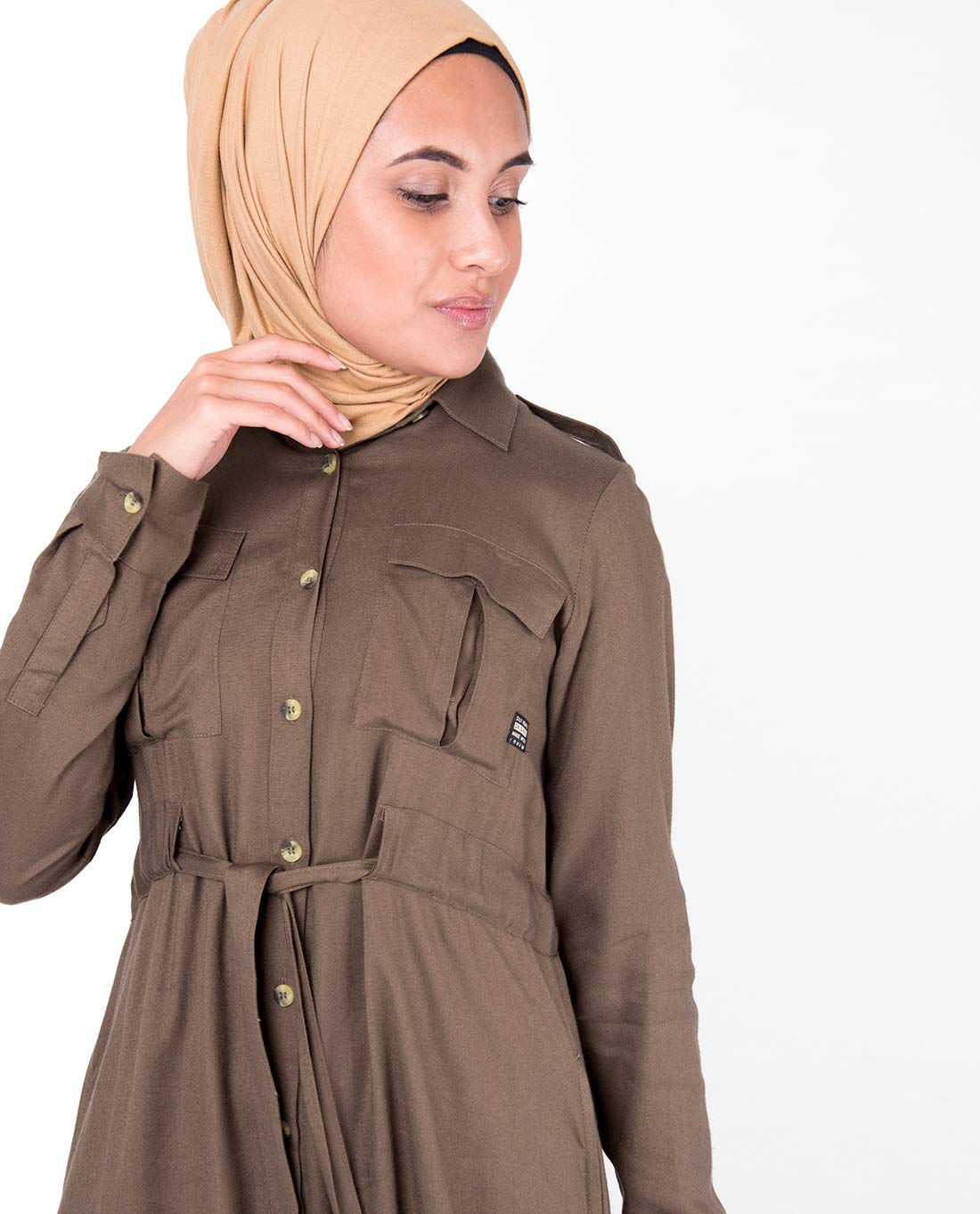 Silk Route© Teak Brown Full Front Open Urban Viscose Abaya Maxi Dress Jilbab Small 54