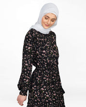 Floral Black Balloon Sleeve Midi Dress Small Petite