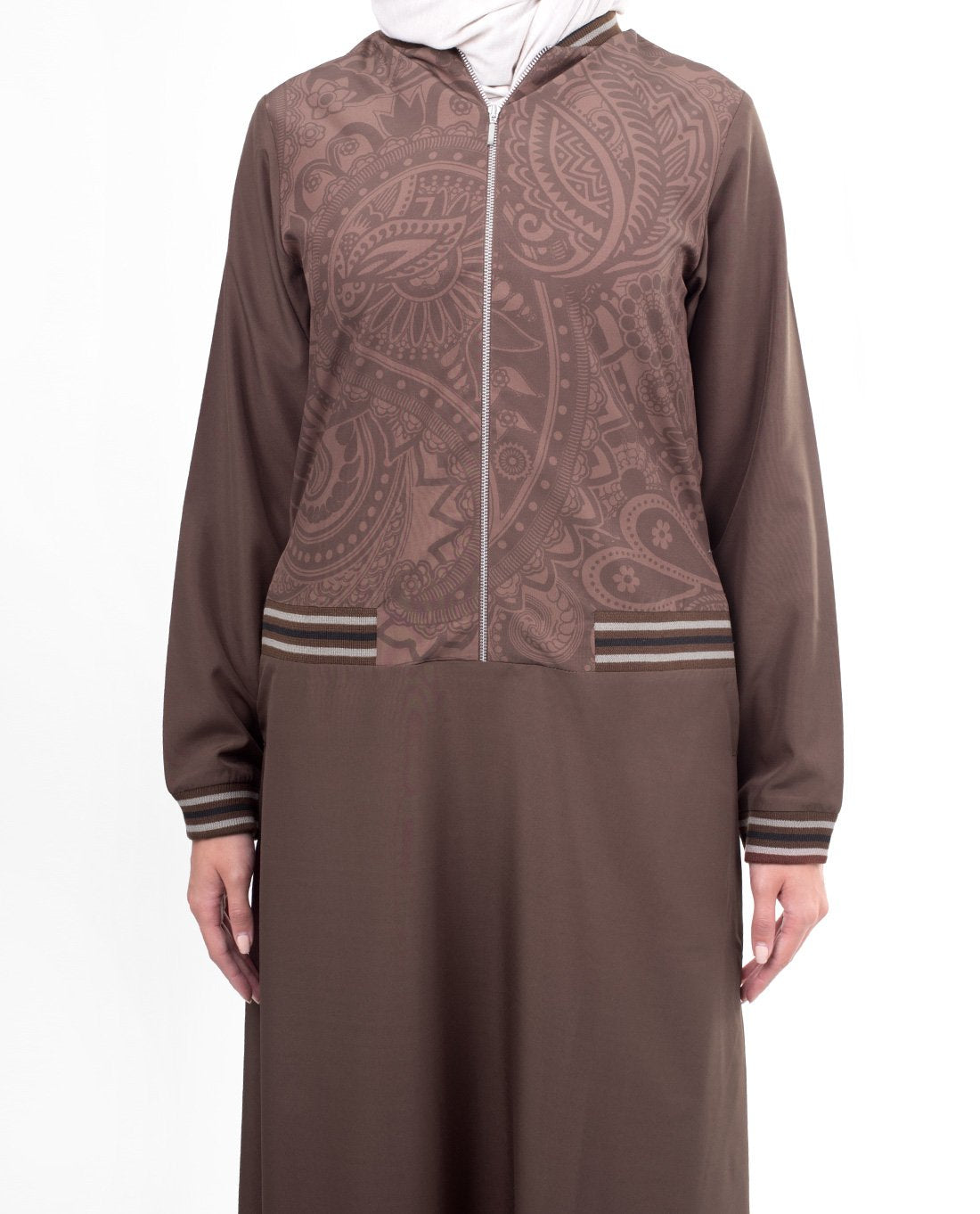 Silk Route© Brown Flared Paisley Print Taslon Sporty Maxi Dress Jilbab Small 58