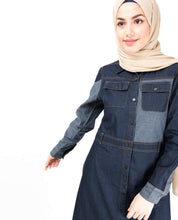 Silk Route© Blue & Black Full Front Open Denim Abaya Denim Urban Maxi Dress Jilbab Large 52