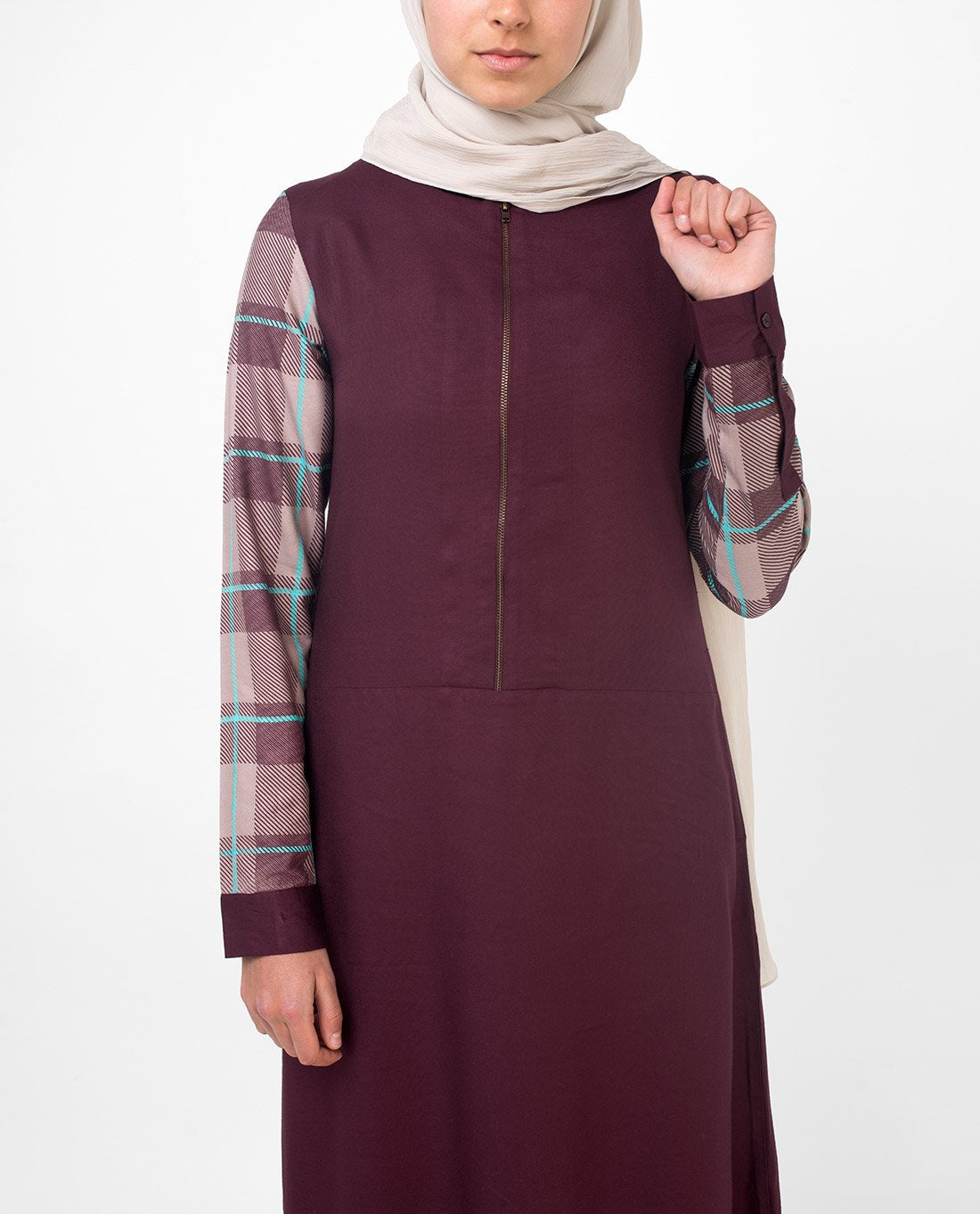 Silk Route Feminine Checked Deep Purple Viscose Maxi Dress Jilbab Medium 58