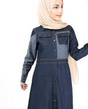 Silk Route© Blue & Black Full Front Open Denim Abaya Denim Urban Maxi Dress Jilbab Large 52
