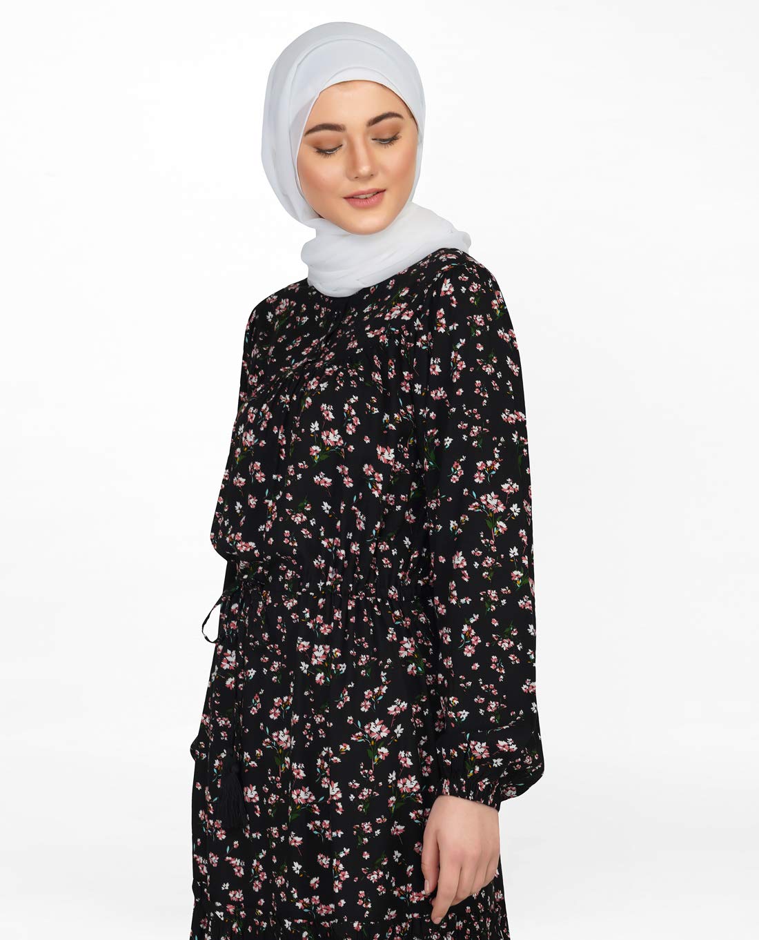Floral Black Balloon Sleeve Midi Dress Small Petite