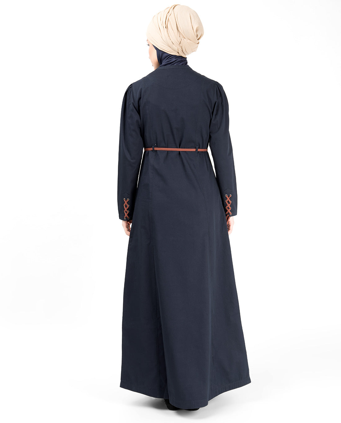 Silk Route© Midnight Blue Tie Up Sleeve Abaya Cotton Urban Maxi Dress Jilbabs XLarge 56