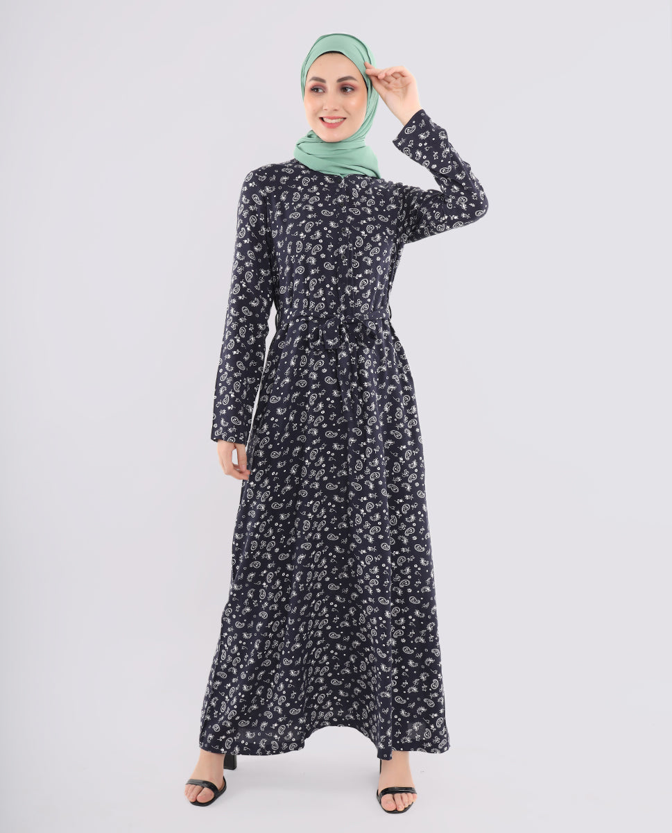 Silk Route Blue Paisley Printed Abaya Large